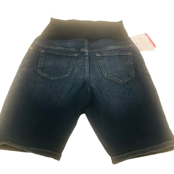 Isabel Maternity Women's Size 4 Crossover Panel Bermuda Blue Denim Short New - Picture 2 of 16